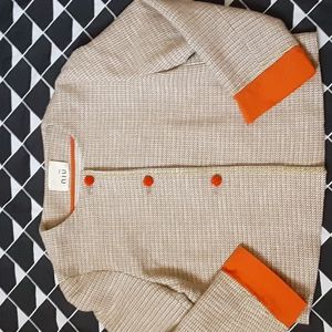 NIU ITALIAN MADE TAN AND ORANGE TWEED BLAZER,   MEDIUM